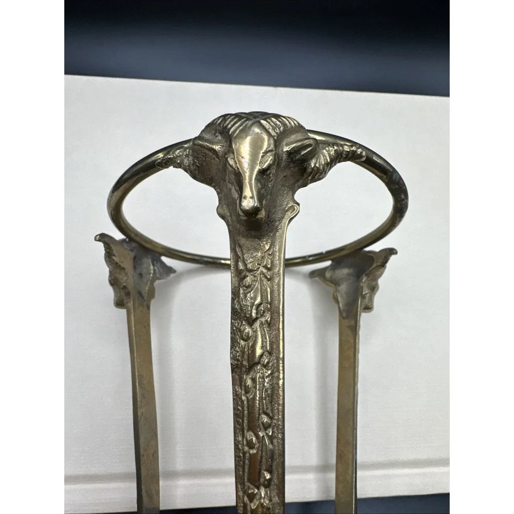 Vtg MCM Brass Stand Paired w Pottery Barn Glass Candle Holder Ram Head Man‎ Cave